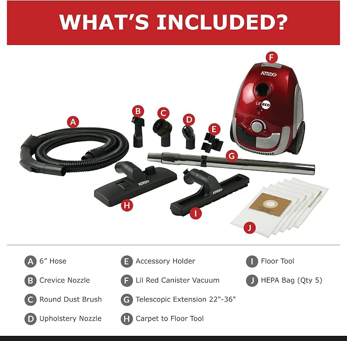 Red Lil Portable Canister Vacuum Cleaner – Bundle with Extra Filters, Lightweight, 3-Stage HEPA Filtration, 2-Quart Bag