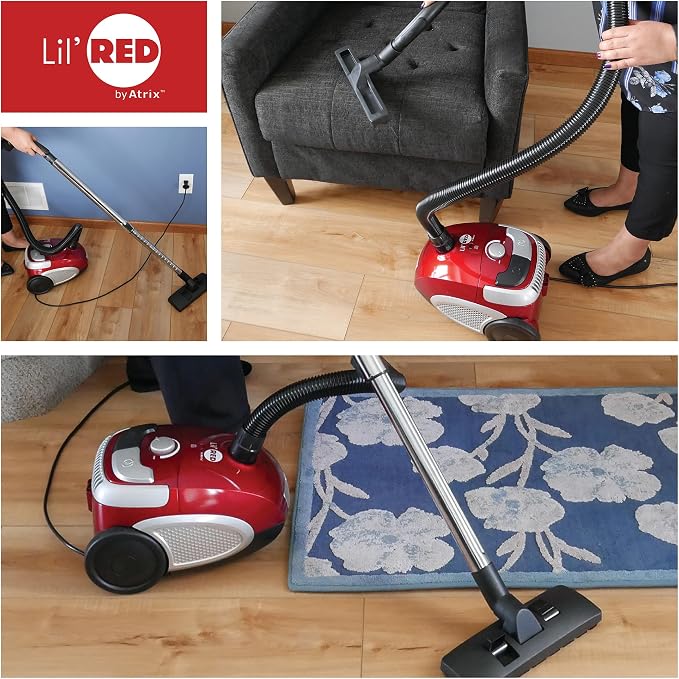 Red Lil Portable Canister Vacuum Cleaner – Bundle with Extra Filters, Lightweight, 3-Stage HEPA Filtration, 2-Quart Bag