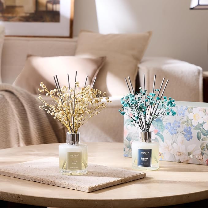 Reed Diffuser 3.38 oz (100ml) 2pk,Clean Linen/Cashmere Vanilla Scented Reed Diffuser Set,Reed Diffuser & Oil Diffuser Sticks