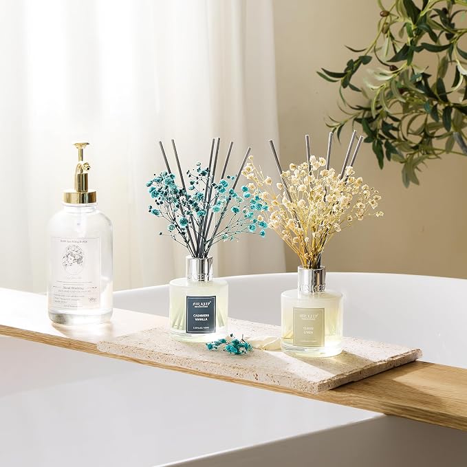 Reed Diffuser 3.38 oz (100ml) 2pk,Clean Linen/Cashmere Vanilla Scented Reed Diffuser Set,Reed Diffuser & Oil Diffuser Sticks