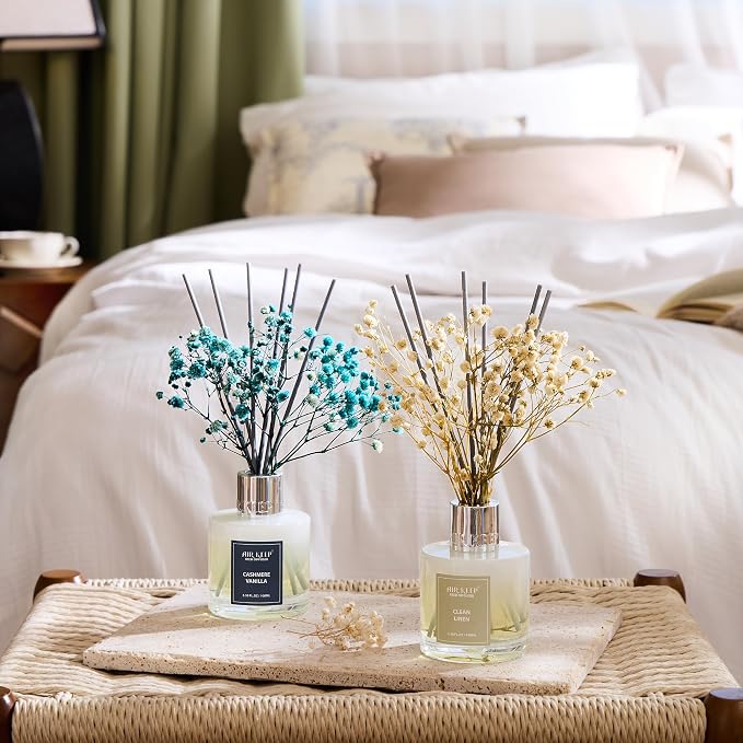 Reed Diffuser 3.38 oz (100ml) 2pk,Clean Linen/Cashmere Vanilla Scented Reed Diffuser Set,Reed Diffuser & Oil Diffuser Sticks