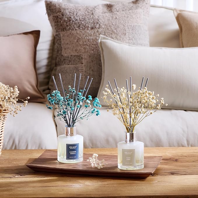 Reed Diffuser 3.38 oz (100ml) 2pk,Clean Linen/Cashmere Vanilla Scented Reed Diffuser Set,Reed Diffuser & Oil Diffuser Sticks