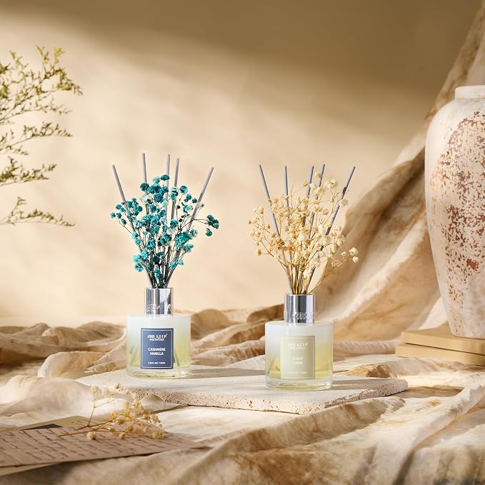 Reed Diffuser 3.38 oz (100ml) 2pk,Clean Linen/Cashmere Vanilla Scented Reed Diffuser Set,Reed Diffuser & Oil Diffuser Sticks