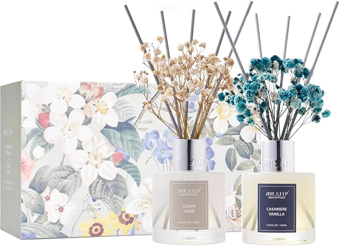 Reed Diffuser 3.38 oz (100ml) 2pk,Clean Linen/Cashmere Vanilla Scented Reed Diffuser Set,Reed Diffuser & Oil Diffuser Sticks