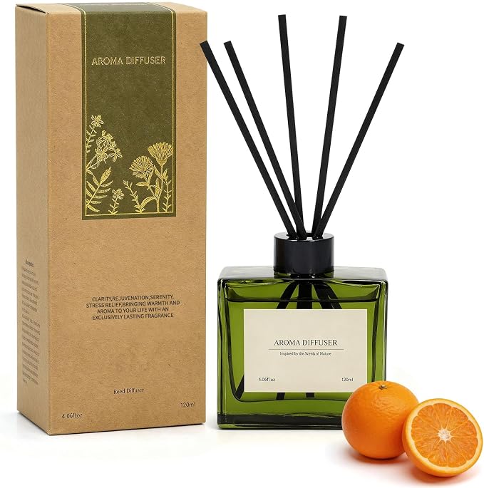 Reed Diffuser, 4 oz Citrus Grove Scent Diffuser with 10 Sticks, 90 Days Long Lasting Reed diffusers for Home, product image