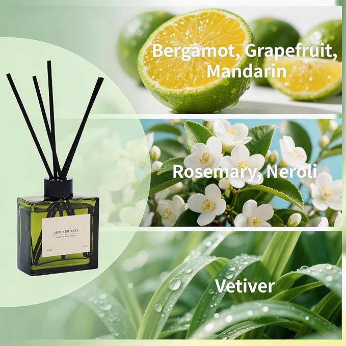 Reed Diffuser, 4 oz Citrus Grove Scent Diffuser with 10 Sticks, 90 Days Long Lasting Reed diffusers for Home, alternate