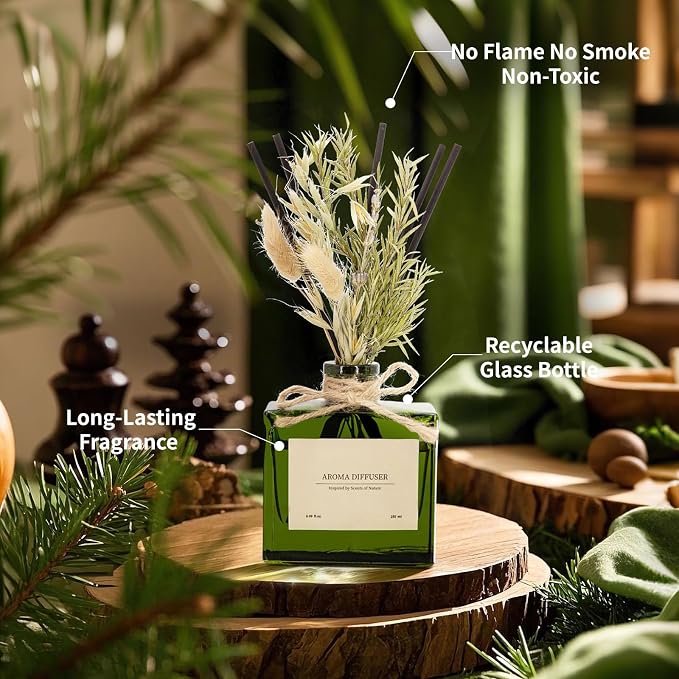 Reed Diffuser, 6.09 oz Ebony Rose Scent Diffuser with Sticks & Dried Flowers, 120 Days Long Lasting Reed diffusers for Home