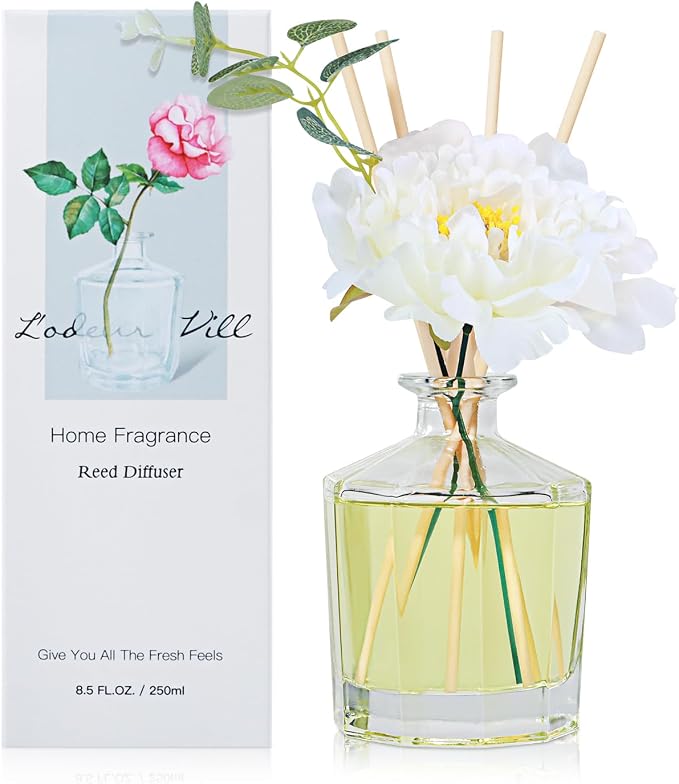 Reed Diffuser, 8.5 Oz(250ml)Jasmine & White Tea Bathroom Diffuser with 10 Sticks, product image
