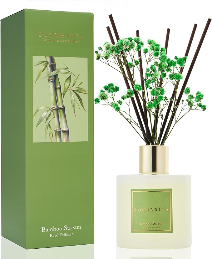 Reed Diffuser - Bamboo Stream Scented Diffuser with 8 Sticks Home Fragrance Reed Diffuser for Bathroom Shelf Decor, product