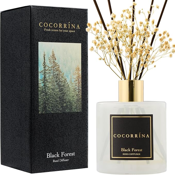 Reed Diffuser - Black Forest 17 Fl.oz Reed Diffuser with 8 Sticks Scented Diffuser with Preserved Flowers for Bathroom Home