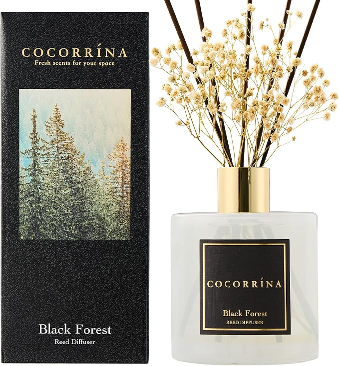Reed Diffuser - Black Forest 17 Fl.oz Reed Diffuser with 8 Sticks Scented Diffuser with Preserved Flowers for Bathroom Home