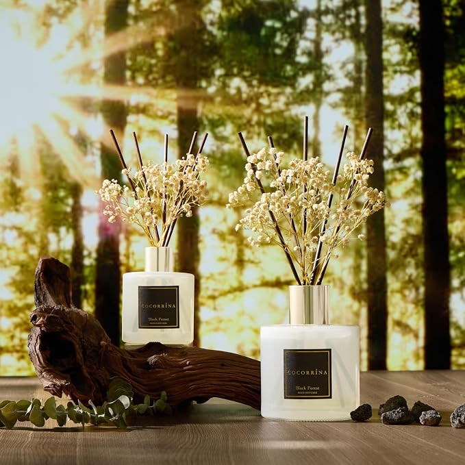 Reed Diffuser - Black Forest 17 Fl.oz Reed Diffuser with 8 Sticks Scented Diffuser with Preserved Flowers for Bathroom Home
