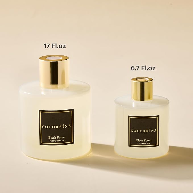 Reed Diffuser - Black Forest 17 Fl.oz Reed Diffuser with 8 Sticks Scented Diffuser with Preserved Flowers for Bathroom Home
