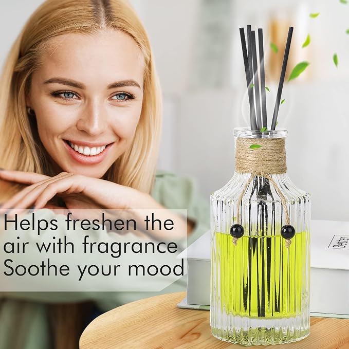 Reed Diffuser Bottle Set of 2 Glass Diffuser Bottles 8oz/250ml Empty Clear Decorative Bottle with Stoppers and Reed Sticks