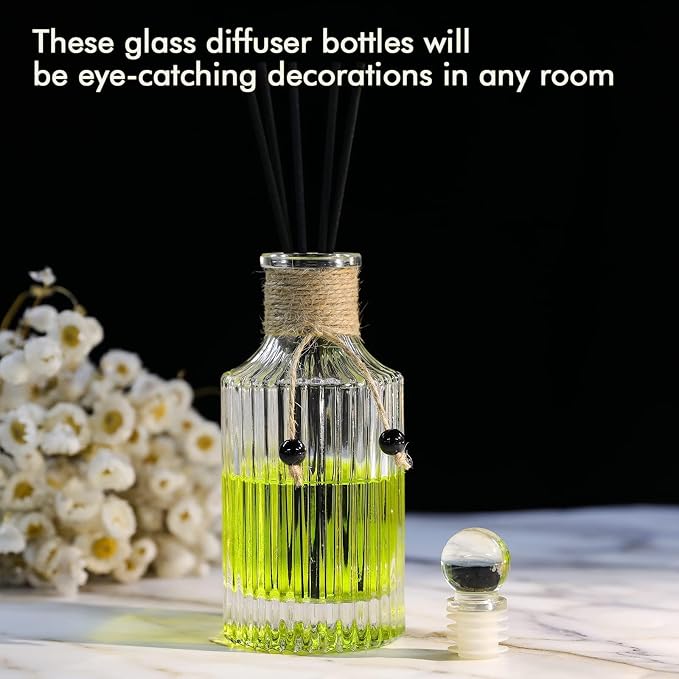 Reed Diffuser Bottle Set of 2 Glass Diffuser Bottles 8oz/250ml Empty Clear Decorative Bottle with Stoppers and Reed Sticks