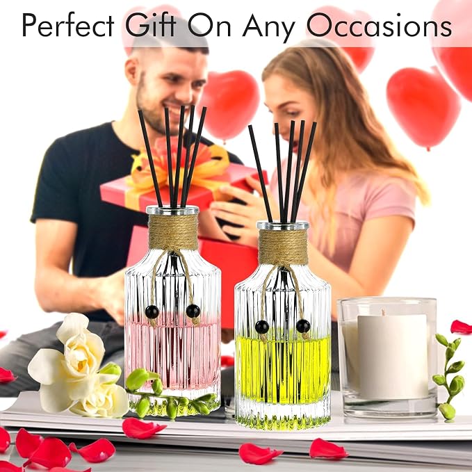 Reed Diffuser Bottle Set of 2 Glass Diffuser Bottles 8oz/250ml Empty Clear Decorative Bottle with Stoppers and Reed Sticks