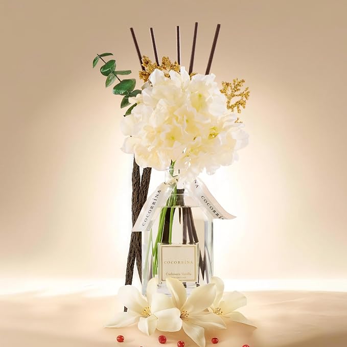 Reed Diffuser - Cashmere Vanilla 8.5 Fl.oz Flower Reed Diffuser with Sticks, alternate product view 2