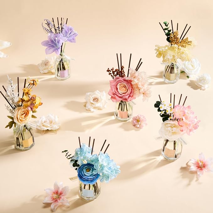 Reed Diffuser - Cashmere Vanilla 8.5 Fl.oz Flower Reed Diffuser with Sticks, alternate product view 7