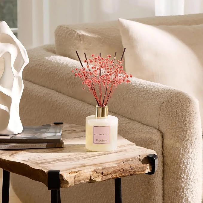 Reed Diffuser - Cherry Blossom 6.7 Fl.oz Reed Diffuser Set with Sticks & Preserved Baby's Breath, alternate product view 3