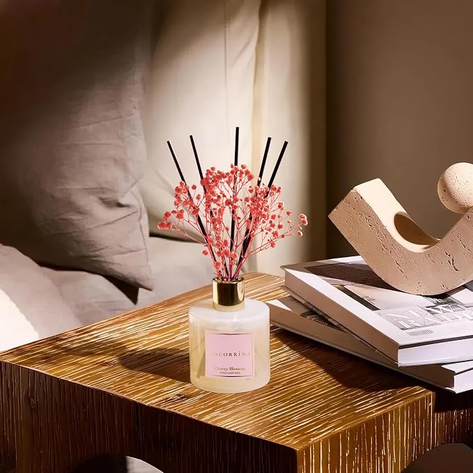 Reed Diffuser - Cherry Blossom 6.7 Fl.oz Reed Diffuser Set with Sticks & Preserved Baby's Breath, alternate product view 4