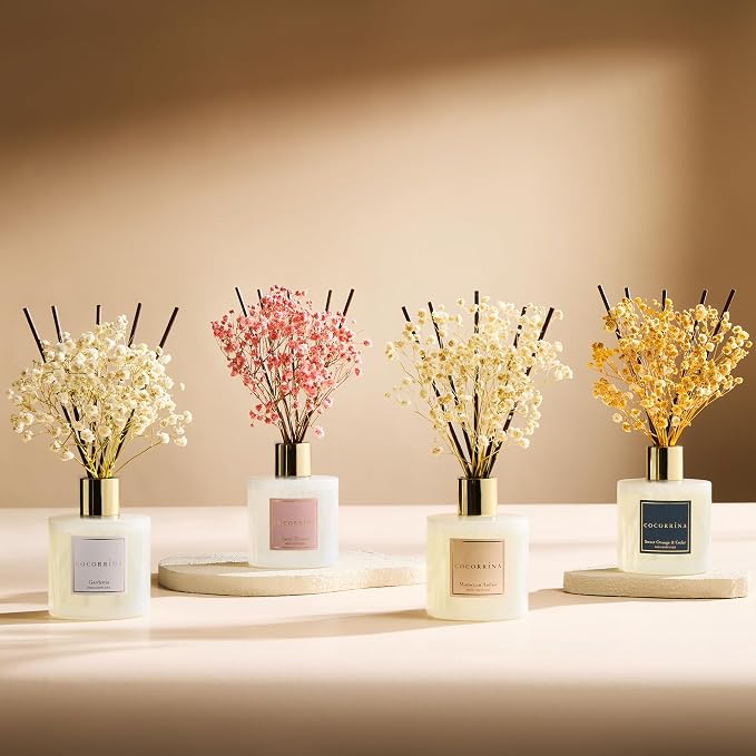 Reed Diffuser - Cherry Blossom 6.7 Fl.oz Reed Diffuser Set with Sticks & Preserved Baby's Breath, alternate product view 6
