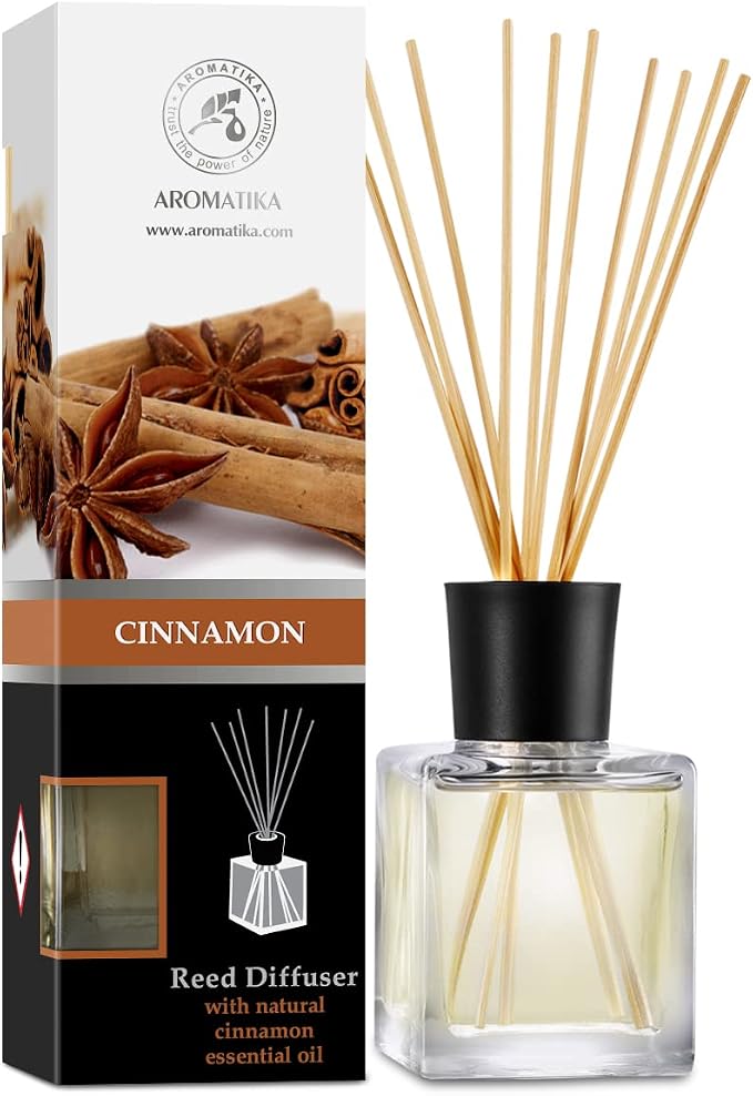 Reed Diffuser Cinnamon 6.8 Fl Oz (200ml) - Room Diffuser with Cinnamon Essential Oil - Scented Diffusers with Sticks - Home