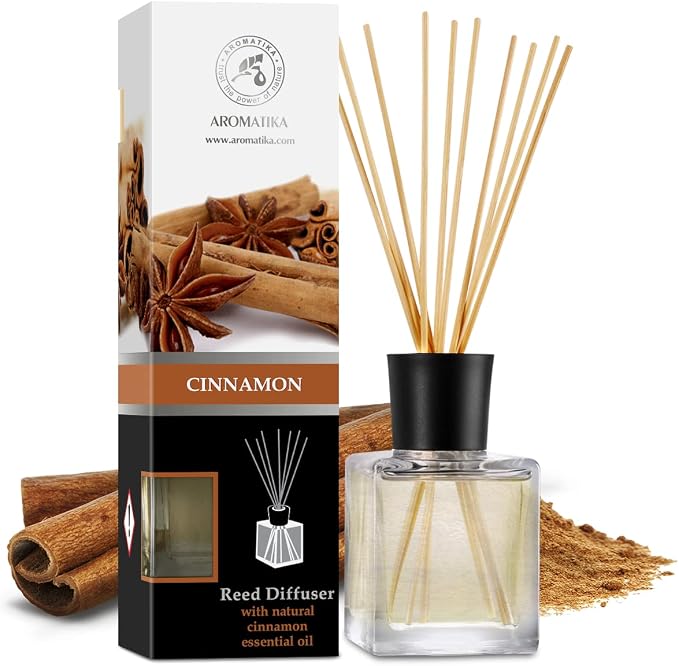 Reed Diffuser Cinnamon 6.8 Fl Oz (200ml) - Room Diffuser with Cinnamon Essential Oil - Scented Diffusers with Sticks - Home