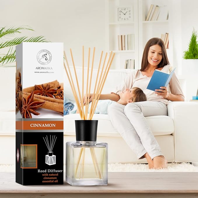 Reed Diffuser Cinnamon 6.8 Fl Oz (200ml) - Room Diffuser with Cinnamon Essential Oil - Scented Diffusers with Sticks - Home