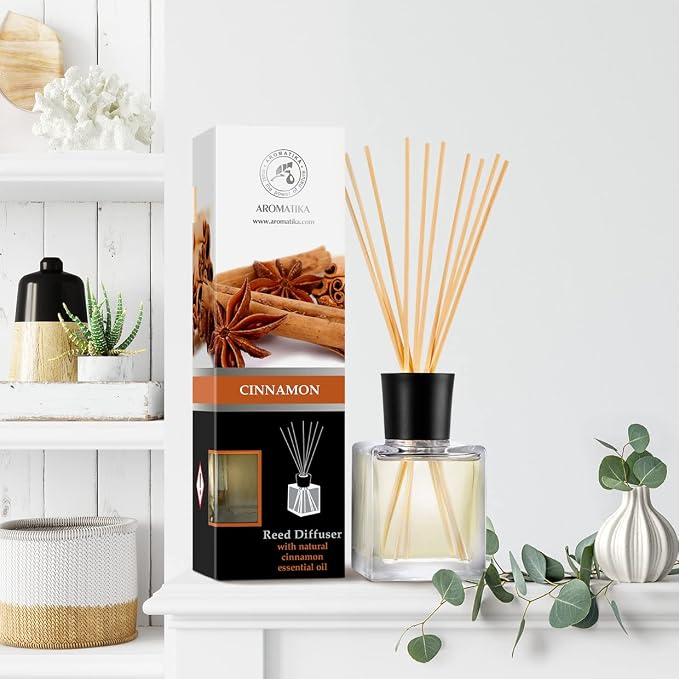 Reed Diffuser Cinnamon 6.8 Fl Oz (200ml) - Room Diffuser with Cinnamon Essential Oil - Scented Diffusers with Sticks - Home