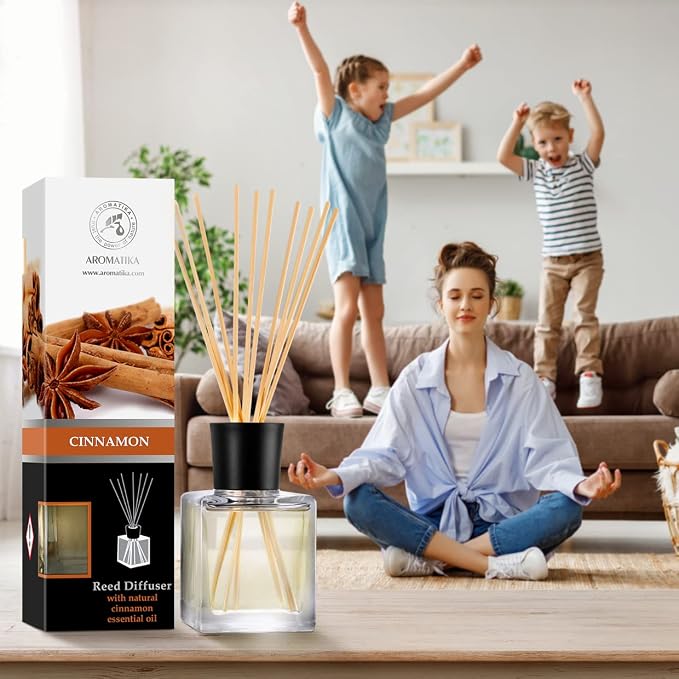 Reed Diffuser Cinnamon 6.8 Fl Oz (200ml) - Room Diffuser with Cinnamon Essential Oil - Scented Diffusers with Sticks - Home