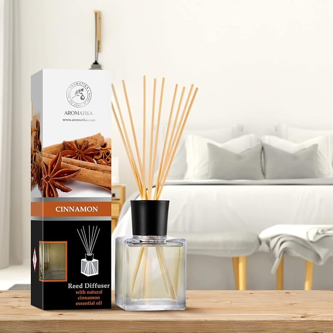 Reed Diffuser Cinnamon 6.8 Fl Oz (200ml) - Room Diffuser with Cinnamon Essential Oil - Scented Diffusers with Sticks - Home