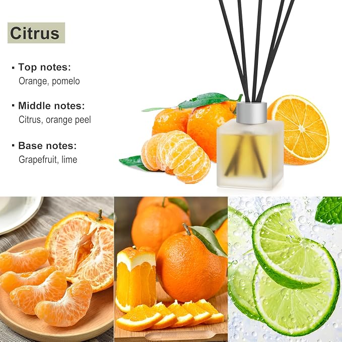Reed Diffuser, Citrus & Orange Scented Oils Home Fragrance, 3.4fl oz(100ml) Long Lasting Fruity Air Freshener, alternate