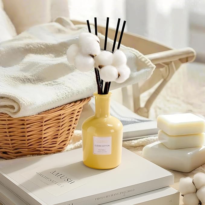 Reed Diffuser – Clean Cotton Scent, 6.76 oz Essential Oil with Sticks & Real Cotton, alternate product view 3