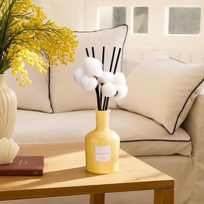 Reed Diffuser – Clean Cotton Scent, 6.76 oz Essential Oil with Sticks & Real Cotton, alternate product view 5