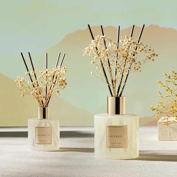 Reed Diffuser - Clean Linen 17 Fl.oz Reed Diffuser with 8 Sticks Scented Diffuser with Preserved Flowers for Bathroom Home