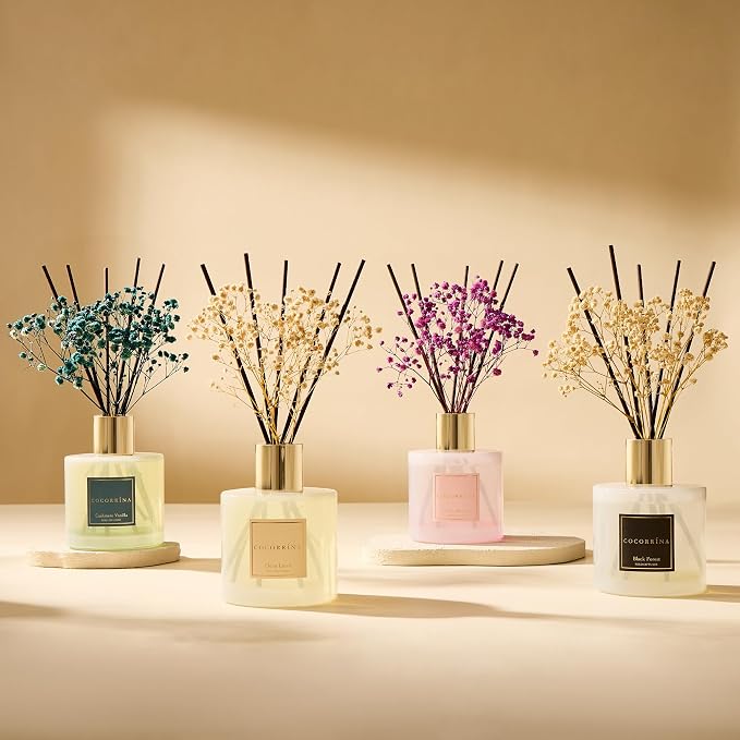 Reed Diffuser - Clean Linen 17 Fl.oz Reed Diffuser with 8 Sticks Scented Diffuser with Preserved Flowers for Bathroom Home
