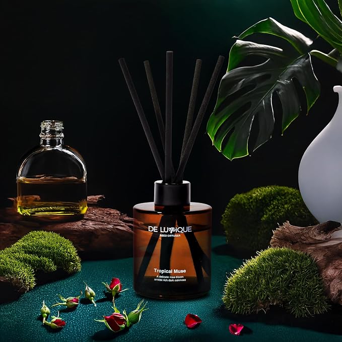 Reed Diffuser for Bathroom – Bathroom Diffuser with Sticks – Long Lasting Aroma with Essential Oils – Tropical Muse Scent
