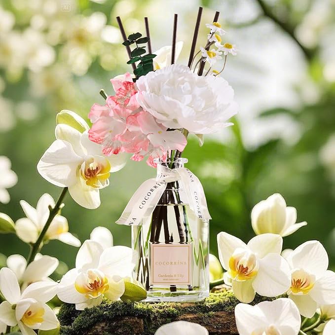 Reed Diffuser - Gardenia & Lily 8.5 Fl.oz Flower Reed Diffuser with Sticks, alternate product view 4