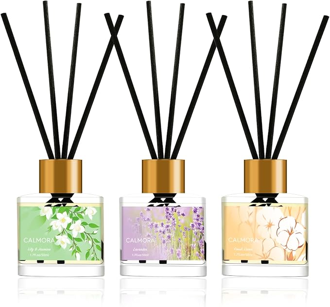 Reed Diffuser Gift Set of 3, 50ml Home Fragrance Diffuser with 15 Reeds Sticks | Flameless Lily & Jasmine/Lavender/Fresh