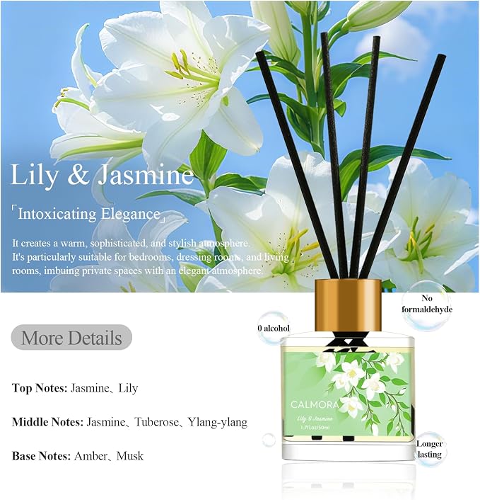Reed Diffuser Gift Set of 3, 50ml Home Fragrance Diffuser with 15 Reeds Sticks | Flameless Lily & Jasmine/Lavender/Fresh