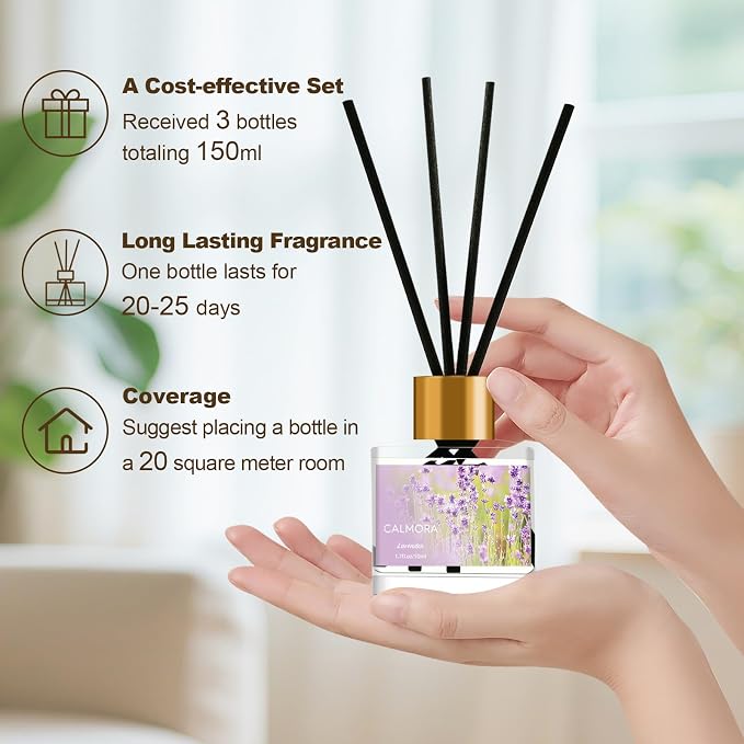 Reed Diffuser Gift Set of 3, 50ml Home Fragrance Diffuser with 15 Reeds Sticks | Flameless Lily & Jasmine/Lavender/Fresh