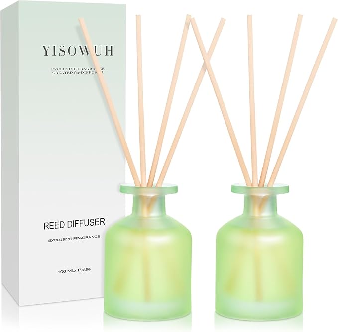 Reed Diffuser - Jasmine Lily 3.38oz (100ml) 2 Pack Essential Oil Reed Diffuser Set with 8 Sticks, Long Lasting Fragrance for