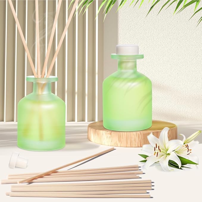 Reed Diffuser - Jasmine Lily 3.38oz (100ml) 2 Pack Essential Oil Reed Diffuser Set with 8 Sticks, Long Lasting Fragrance for