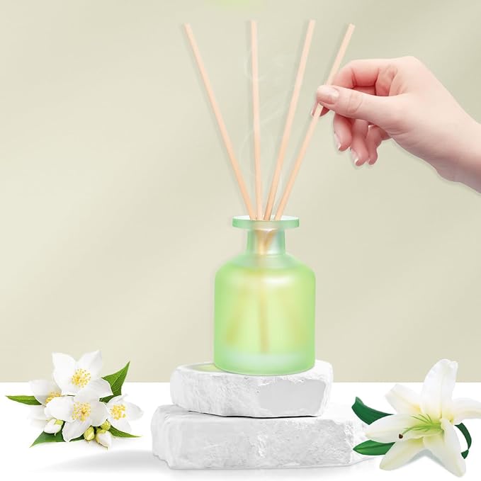 Reed Diffuser - Jasmine Lily 3.38oz (100ml) 2 Pack Essential Oil Reed Diffuser Set with 8 Sticks, Long Lasting Fragrance for