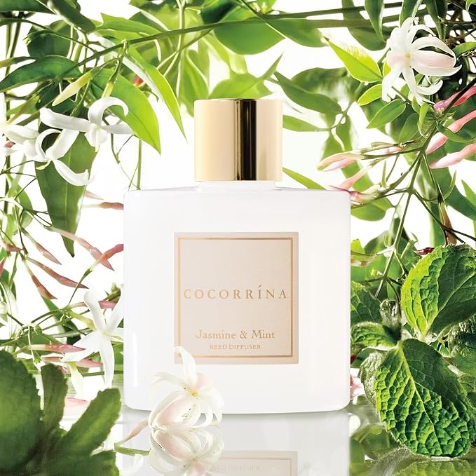 Reed Diffuser - Jasmine & Mint 6.7 Fl.oz Reed Diffuser Set with Sticks & Preserved Baby's Breath, alternate product view 3