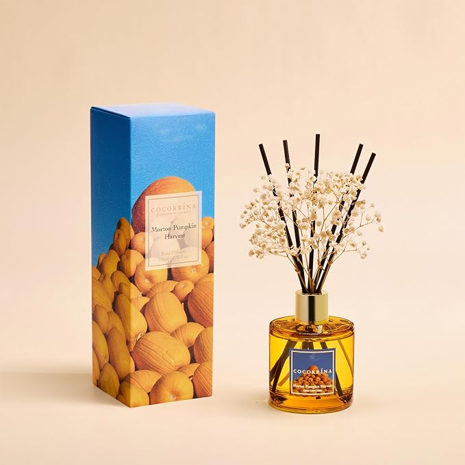 Reed Diffuser - Morton Pumpkin Harvest Reed Diffuser Set with 8 Sticks & Preserved Baby's Breath, alternate product view 2