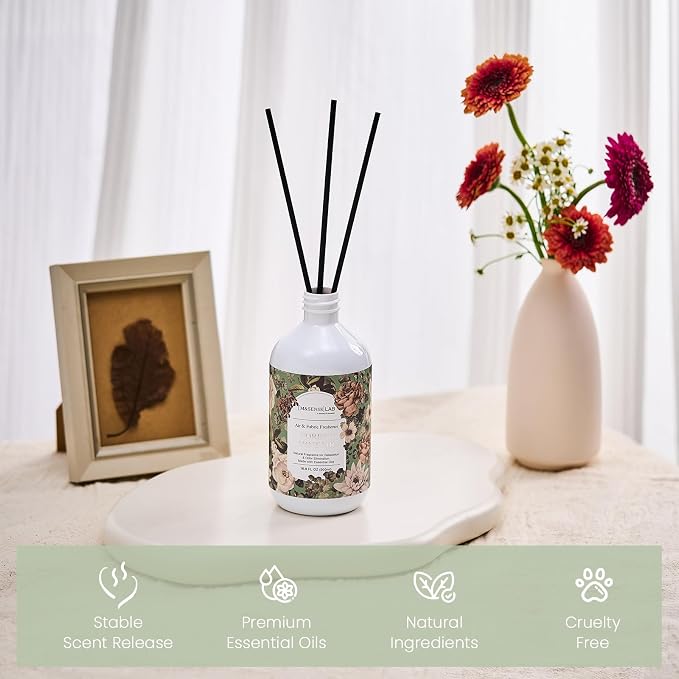 Reed Diffuser Oil Refill, 16.9 Fl Oz with 10 Hollow Reed Sticks, Forest Mint Fir Scent Home Fragrance, Scented Oil Refills