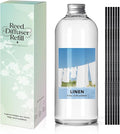 Reed Diffuser Oil Refill, 16.9oz Natural Linen Scented Essential Oil with 6 Sticks, Long Lasting Home Fragrance for Bathroom