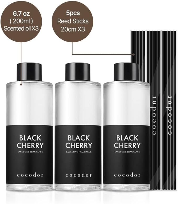 Reed Diffuser Oil Refill/Black Cherry /6.7oz / 3 Pack/Aromatherapy, Home Fragrance, Scented Oils, Oils for Reed Diffuser