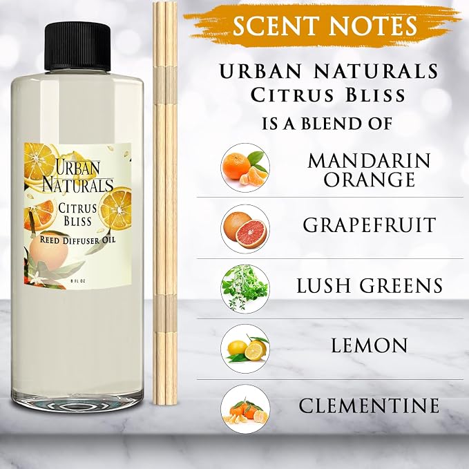Reed Diffuser Oil Refill Citrus Bliss with Mandarin, Grapefruit, Lemon Water, Clementine, alternate product view 2